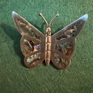 Vintage Silver Butterfly Brooch with Abalone Inlay